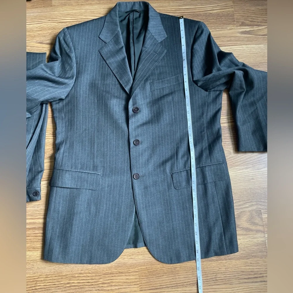 BASILE Italy Gray Pinstripe Wool Suit Set Jacket Pant US 42 Syd Jerome Chicago